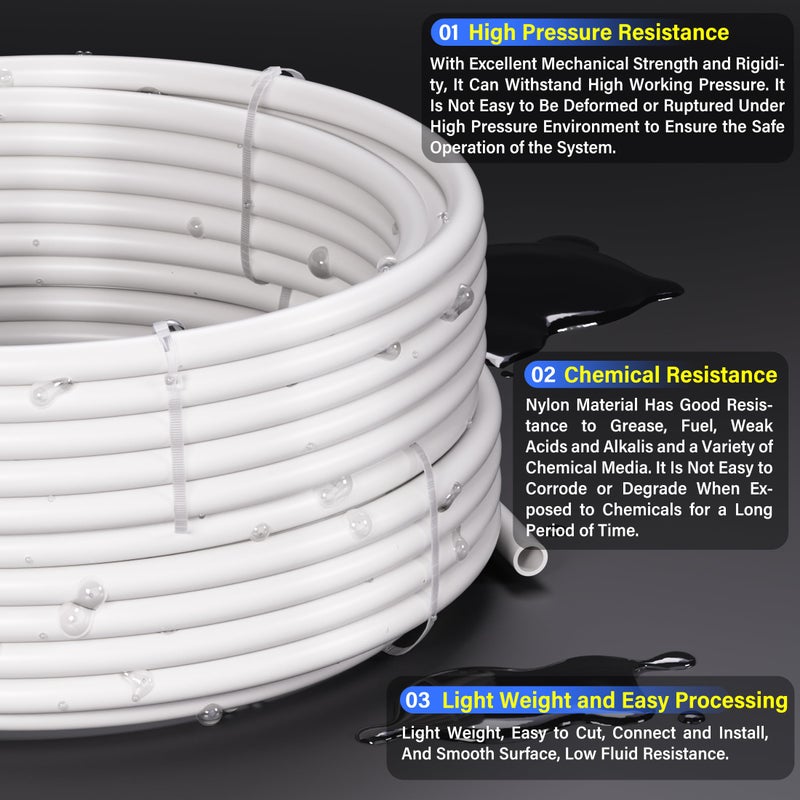 TAILONZ PNEUMATIC Air Line 1/4 inch od Pneumatic Nylon Tube 32.8ft Air Brake Tubing Nylon Hose Kit - Image 5
